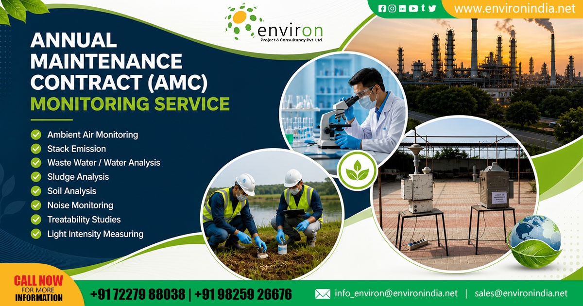 Environmental monitoring equipment used in industrial AMC services for air, water, and noise quality testing